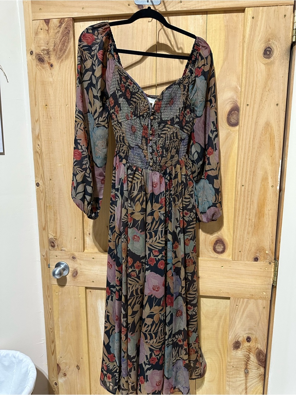 Promesa Floral Maxi Dress in Black, Tan, Olive & Blush